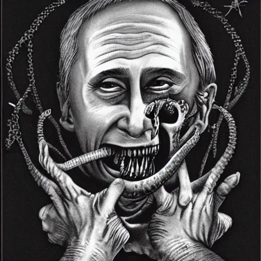 Image similar to putin eats children h r giger