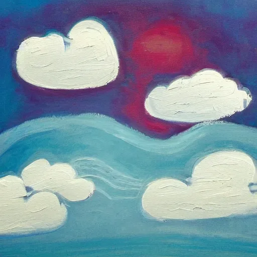 Prompt: a painting of a little house in the clouds