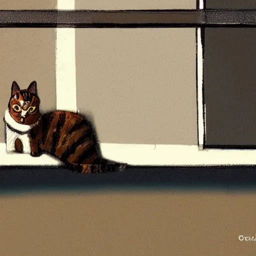 Image similar to cat on a windowsill. trending on artstation