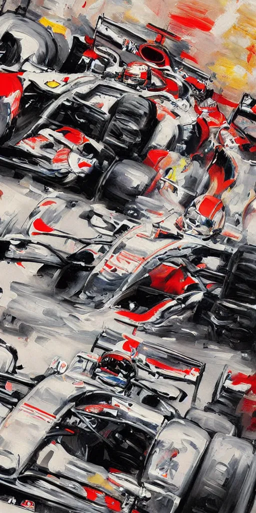 Image similar to oil painting scene from f1 racing by kim jung gi