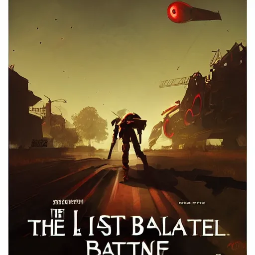 Image similar to The last Battle, game poster printed on playstation 2 video game box , Artwork by Sergey Kolesov, cinematic composition