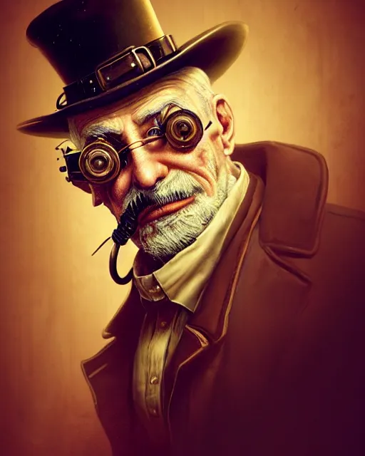 Image similar to steampunk old man portrait, handsome, steampunk hat, detective coat, steampunk monocle, smoking pipe, hyper realistic 3 d render by ilya kuvshinov, peter mohrbacher, greg rutkowski, ryohei hase, dramatic lighting, intricate, highly detailed, sharp focus, luminous, unreal engine, blender, deviant art, masterpiece, ray tracing