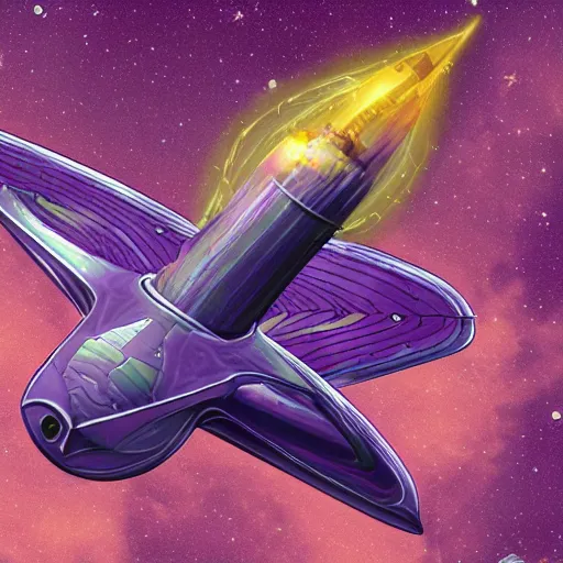 Image similar to spelljammer ship floating in space, purple