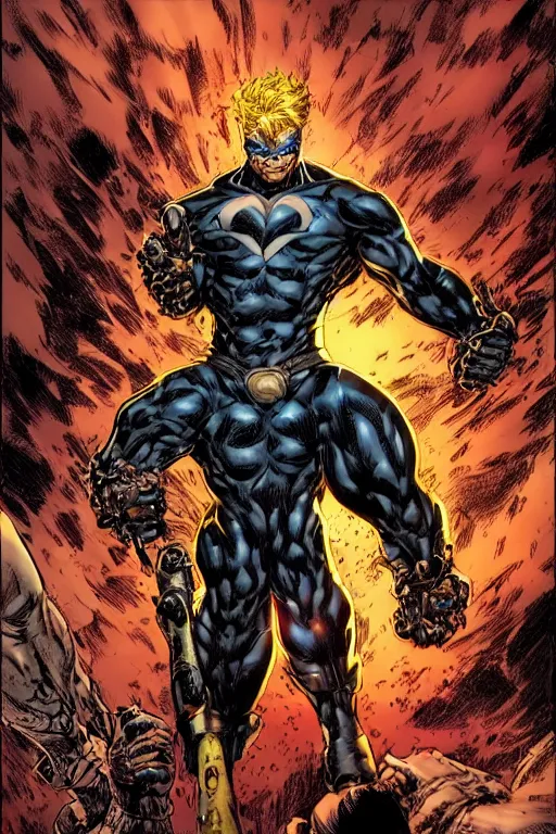 Prompt: A full body portrait of a new antihero character art by Marc Silvestri and Jim Lee, trending on artstation, ominous, mysterious