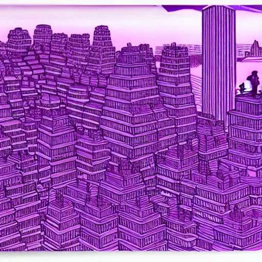 Image similar to purple cyberpunk city, by Hokusai