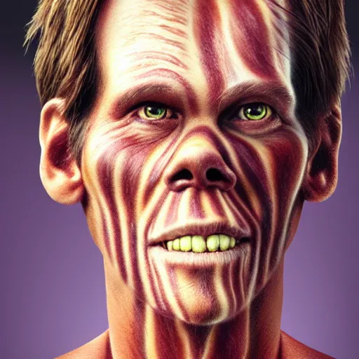 Image similar to ultra detailed kevin bacon shaped exactly like a bacon rendered by octane digital painting inspired by arcimboldo