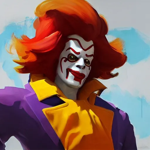 Image similar to greg manchess portrait painting of ronald mcdonald as overwatch character, medium shot, asymmetrical, profile picture, organic painting, sunny day, matte painting, bold shapes, hard edges, street art, trending on artstation, by huang guangjian and gil elvgren and sachin teng