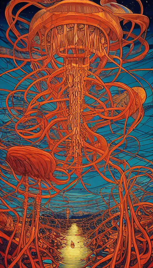 Image similar to The land of the jellyfish, italian futurism, Dan Mumford, da vinci, Josan Gonzalez