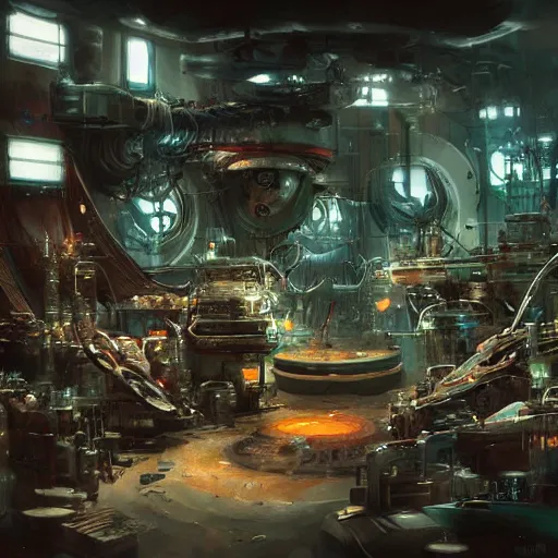 Image similar to epic biopunk laboratory by raymond swanland