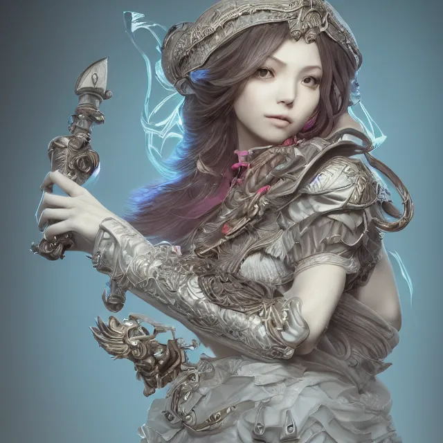 Image similar to studio portrait of neutral good female cleric bard as absurdly beautiful, gorgeous, elegant, sophisticated gravure idol, an ultrafine hyperdetailed illustration by kim jung gi, irakli nadar, intricate linework, sharp focus, bright colors, octopath traveler, final fantasy, unreal engine 5 highly rendered, global illumination, radiant light, detailed and intricate environment