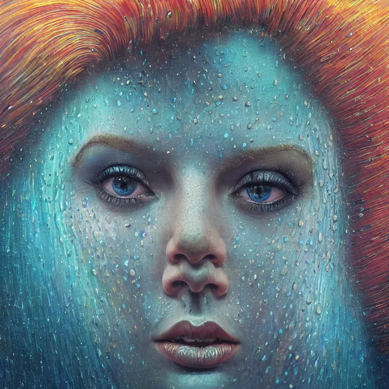 Image similar to Hyperrealistic intensely colored close up studio Photograph portrait of a deep sea bioluminescent Taylor Swift in Crystalline armor, symmetrical face realistic proportions eye contact, sitting in Her throne underwater, award-winning portrait oil painting by Norman Rockwell and Zdzisław Beksiński vivid colors high contrast hyperrealism 8k