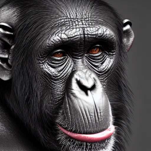 Image similar to a high detail shot of a chimp wearing a suit, smoking, render, cgsociety, photorealism