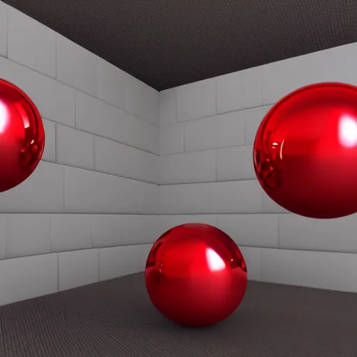 Prompt: chrome spheres on a red cube, rendered in vray