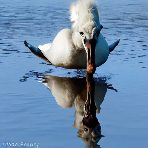 Image similar to photo of a hybrid between a swan and a donkey