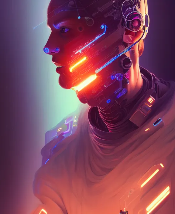 Image similar to a whirlwind inside the metaverse, guy, male, man, hologram, half body, neurochip, android, cyborg, cyberpunk face, by loish, d & d, fantasy, intricate, elegant, highly detailed, colorful, digital painting, artstation, concept art, art by artgerm and greg rutkowski and alphonse mucha