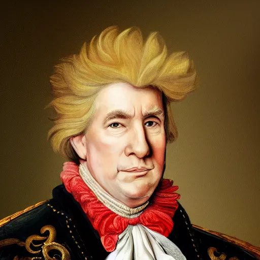 Image similar to photographed portrait of donald trump in baroque clothing, high detail, high definition, 8k