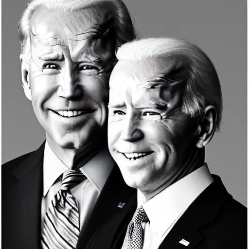 Image similar to A portrait photo of joe biden teams up with a teenage joe biden, perfect faces, 50 mm, award winning photography