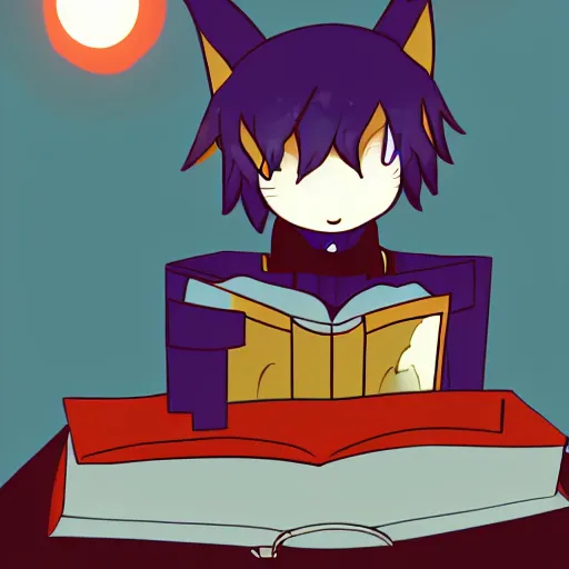 Prompt: niko oneshot reading a book, digital art #OneshotGame