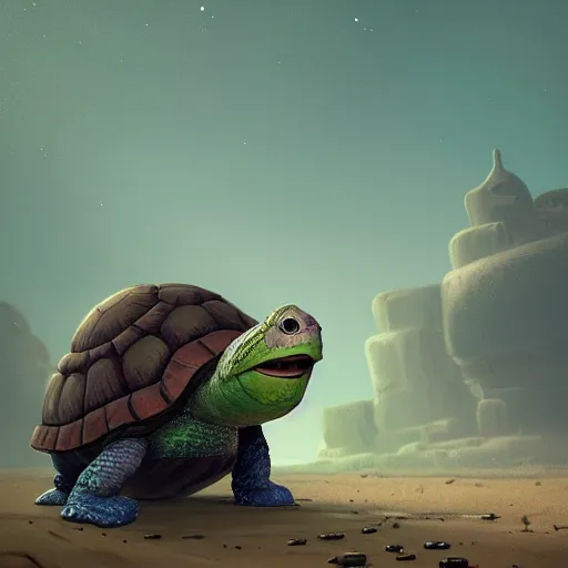 Prompt: anthropomorphic turtle hero by mike winkelmann