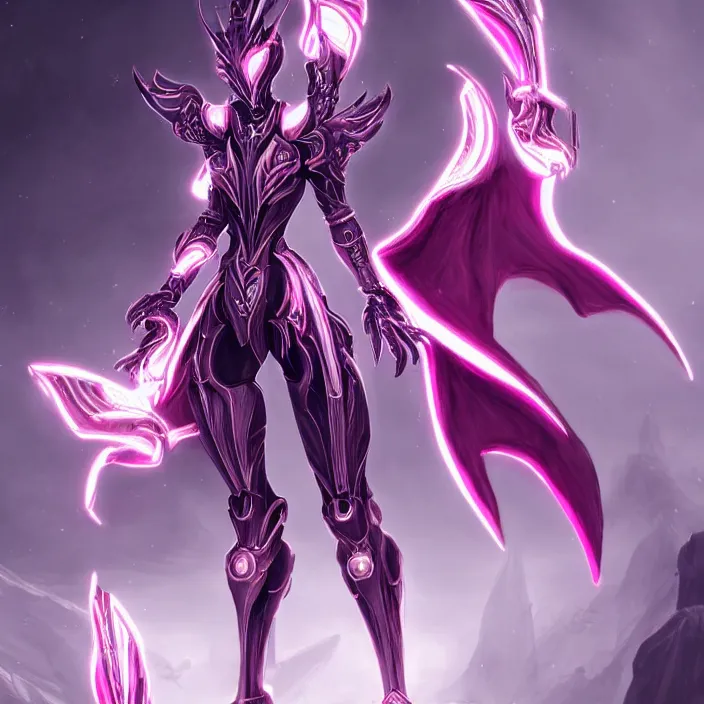 Image similar to highly detailed exquisite fanart, of a stunning beautiful female warframe, but as an anthropomorphic robot dragon, standing elegantly, shining reflective off-white plated armor, bright Fuchsia skin, sharp claws, full body shot, epic cinematic shot, realistic, professional digital art, high end digital art, DeviantArt, artstation, Furaffinity, 8k HD render, epic lighting, depth of field