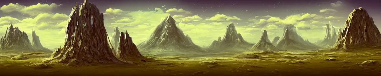 Image similar to retro sci-fi alien landscape