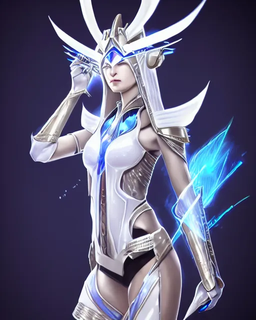 Image similar to perfect white haired attractive egyptian goddess, warframe armor, beautiful, symmetric, dreamy, half asian, pretty face, blue eyes, detailed, scifi platform, laboratory, experiment, 4 k, ultra realistic, epic lighting, android body, illuminated, cinematic, masterpiece, art by akihito tsukushi, voidstar