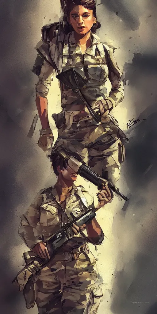 Prompt: a female peshmerga, by Rafael Albuquerque, trending on Artstation