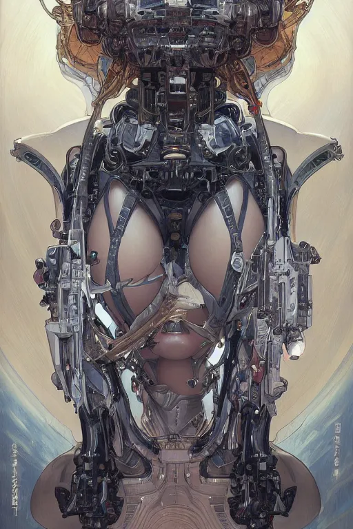 Prompt: portrait of mad alien mech queen, symmetrical, by yoichi hatakenaka, juan gimenez, brom, karol bak, alphonse mucha, drawing, illustration, clear line