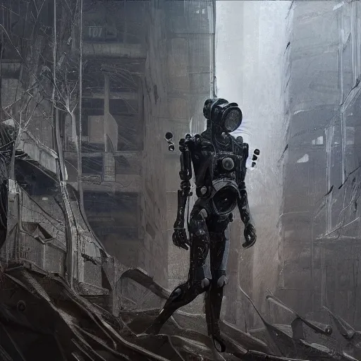 Image similar to a hyper - detailed fine painting of a synthetic man, dystopian concept art