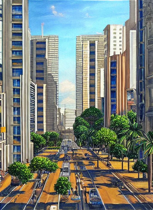 Image similar to avenida paulista in the xc century, very realistic beautiful painting, detailed, by gerardo dottori