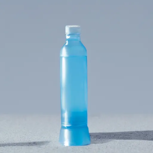 Prompt: symmetrical photo of small white plastic bottle standing in moon, products shot