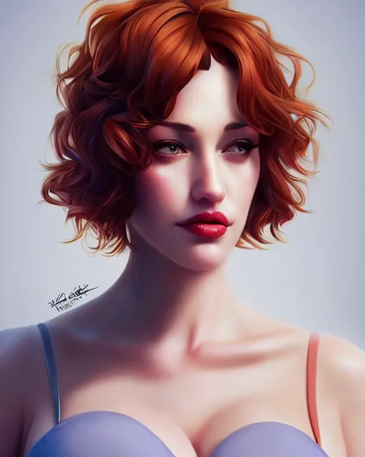 Image similar to a beautiful gina gershon christina hendricks kat dennings dolly parton instagram model, cascading hair full lips, by wlop and ilya kuvshinov and artgerm,, gorgeous, stunning, alluring, artstation, deviantart, digital art