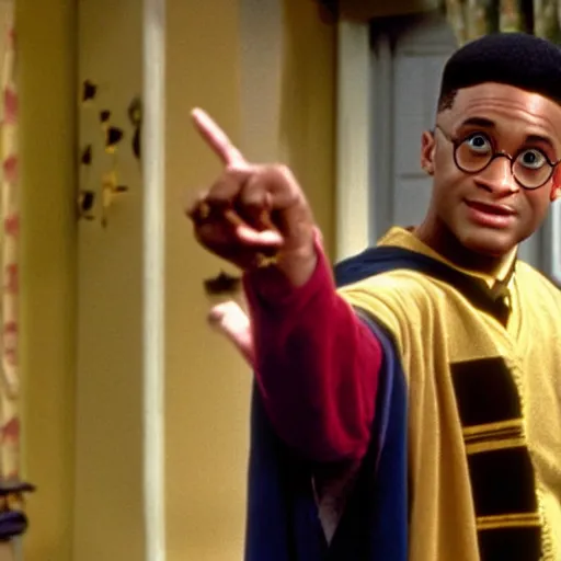 Image similar to film still of Harry Potter in Fresh Prince of Bell Air