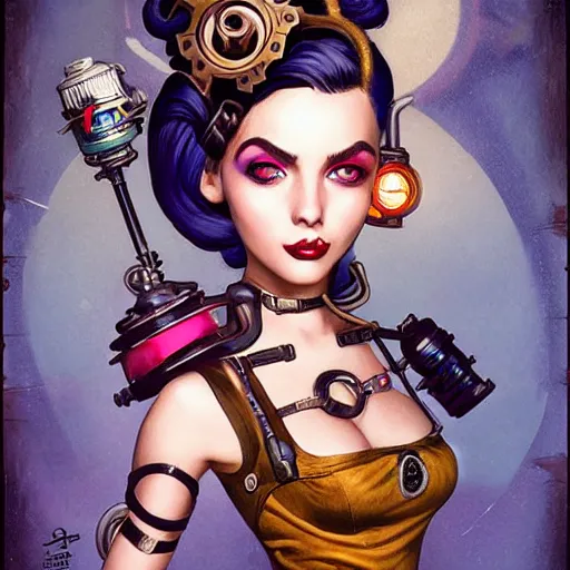 Image similar to lofi underwater bioshock steampunk portrait of Jinx from league of legends, Pixar style, by Tristan Eaton Stanley Artgerm and Tom Bagshaw.