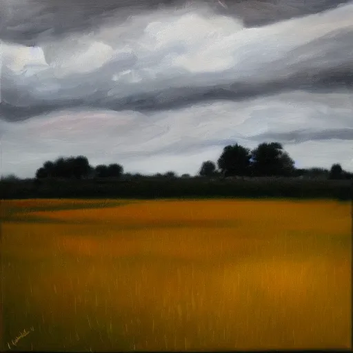 Prompt: “a field with storm oil on black canvas”