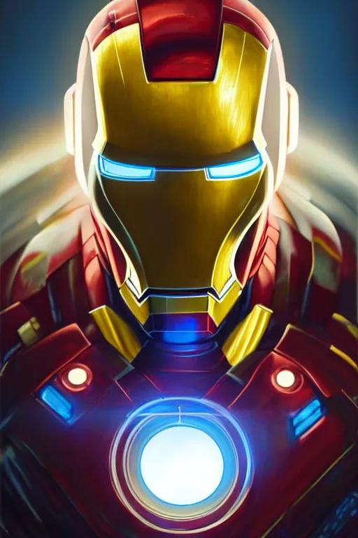 Prompt: Boris Johnson as Iron Man suite of armor, no helmet, visible face, portrait, neon heart reactor, gold and blue, highly detailed, digital painting, artstation, concept art, smooth, sharp focus, illustration, cinematic lighting, art by artgerm and greg rutkowski and alphonse mucha