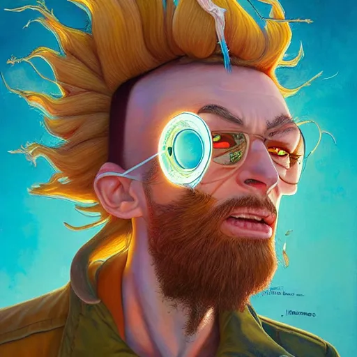 Image similar to lucky mohawk projector portrait by gaston bussierre and charles vess and james jean and erik jones and rhads, inspired by rick and morty, epic, funny, huge scale, beautiful fine face features, intricate high details, sharp, ultradetailed