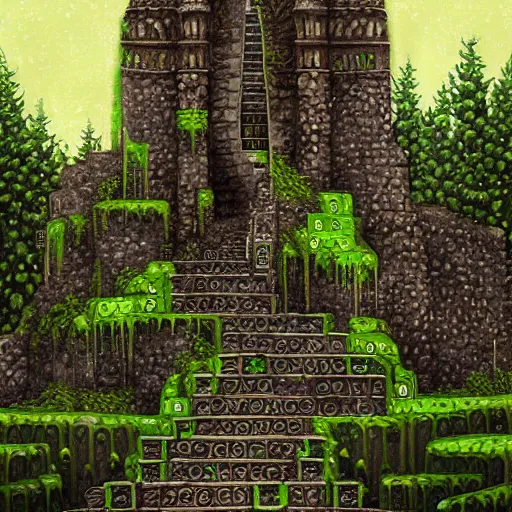 Prompt: ruined tower covered in creepers, beautiful, intricate, detailed, digital art