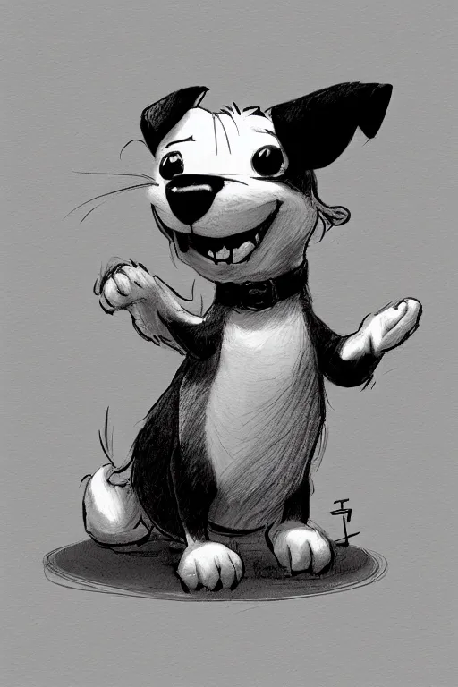 Prompt: cute jack black and white russel terrier scratching his ear, large round eyes, living room, sketch, concept art, game art, character sheet, character design, sketch by cory loftis and bill schwab