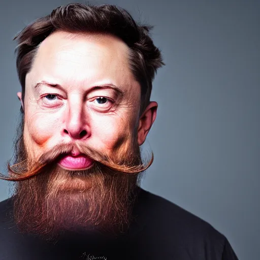 Image similar to toddler elon musk with long mustache and epic beard, 5 0 mm, studio lighting