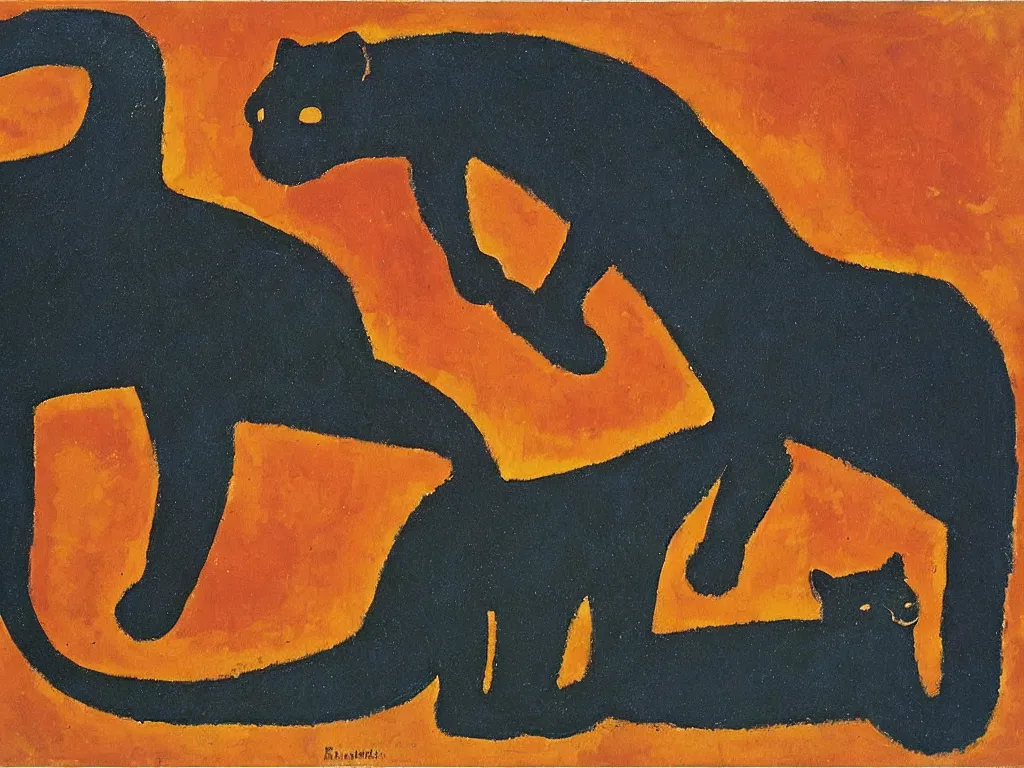 Image similar to a simple panther. painting by rufino tamayo