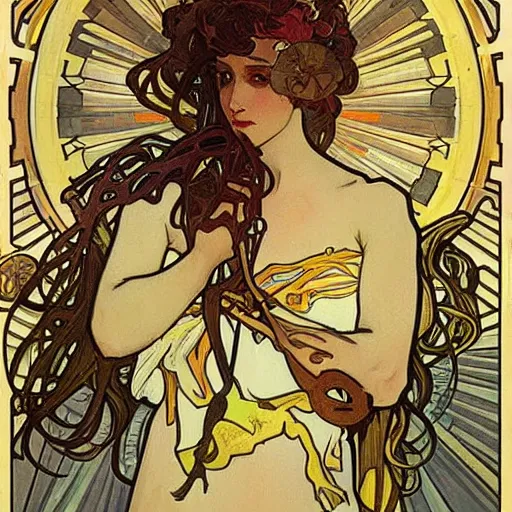 Image similar to organic cyborg art by alphonse mucha