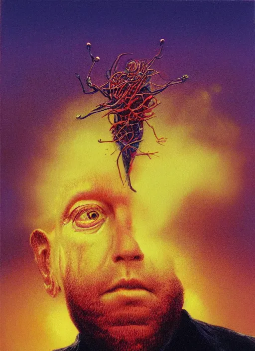 Image similar to alex jones by lisa frank and zdzislaw beksinski