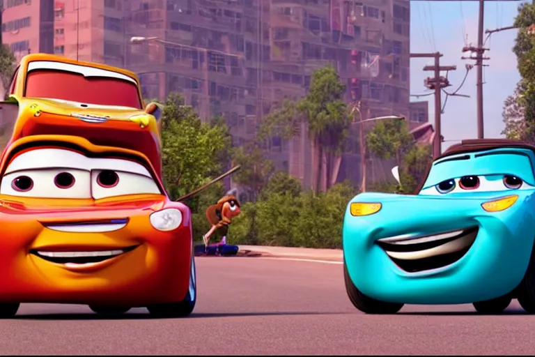 Image similar to car jesus christ chrysler as a car from cars 2, as a car from the movie pixar's cars 3, cinestill,