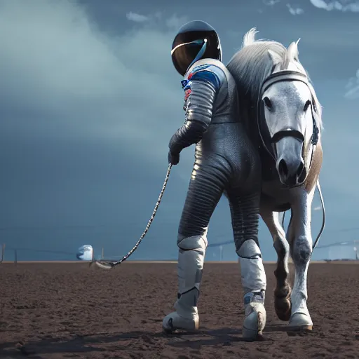 Image similar to a horse riding an astronaut, by death stranding, an astronaut carries a horse on his back, games lag, lag in the game, unreal engine 5, artstationhd, 4 k, 8 k, 3 d render, 3 d houdini, cinema 4 d, octane,