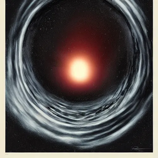 Prompt: A beautiful computer art of a black hole consuming a star. pastel black by Joao Ruas, by Guy Billout threatening