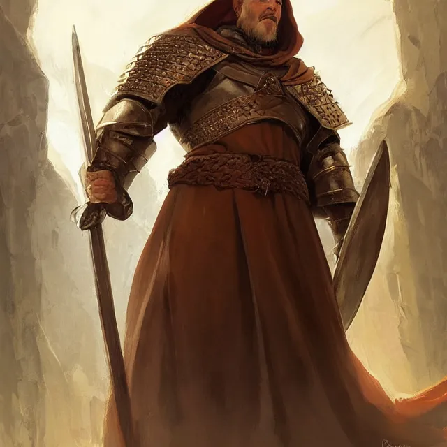 Prompt: christof romuald is a renowned brujah and a former crusader knight embraced by ecaterina the wise in prague during the dark ages, lon - hair, crusader, beautiful young man, brown hair, brown eyes, by stanley artgerm lau, wlop, rossdraws, frank frazetta, andrei riabovitchev, marc simonetti