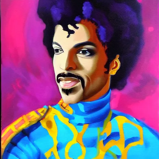 Image similar to a painting of prince in space in the style of pablo bell. trending on artstation.