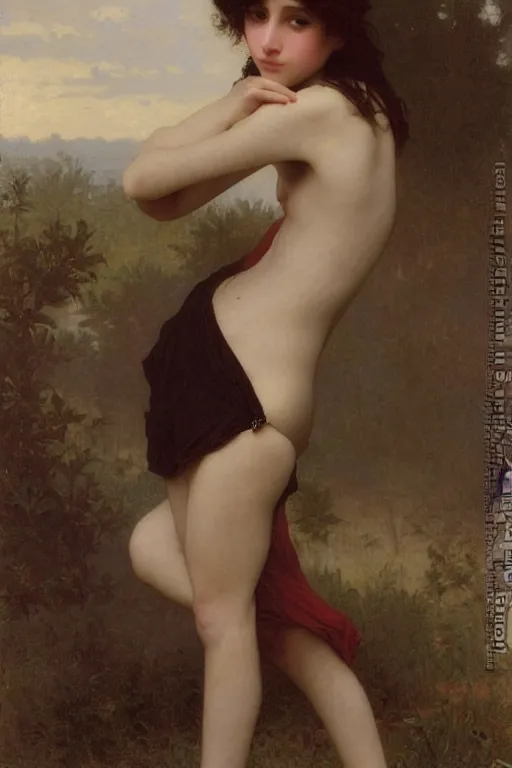 Image similar to teenage emo woman, painting by william adolphe bouguereau