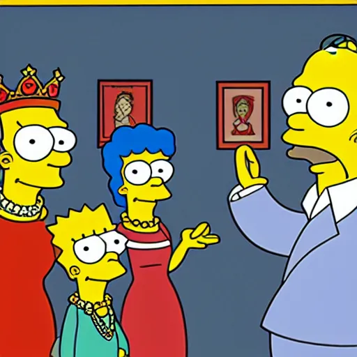 Prompt: the queen of england as a simpsons character